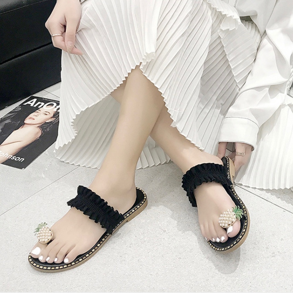 Pearl pineapple black ruffle sandals - Picture 2 of 6